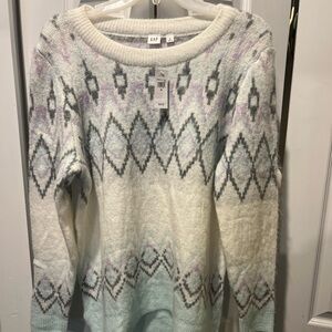 GAP Women's Cozy Soft Crew Argyle Sweater Fairisle Blue Sz M
